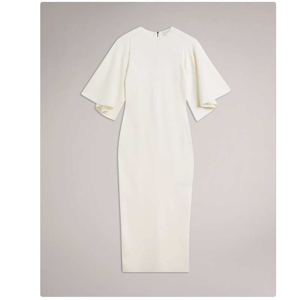 New - Ted Baker London Lounia Fluted Sleeve Body-Con Dress in White Size 1 - Picture 5 of 16